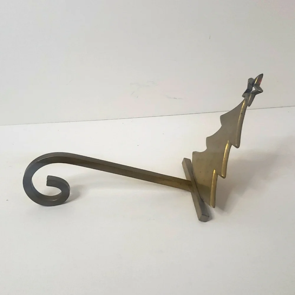 Vintage Cost Plus Brass Christmas Tree Stocking Holder For Mantel